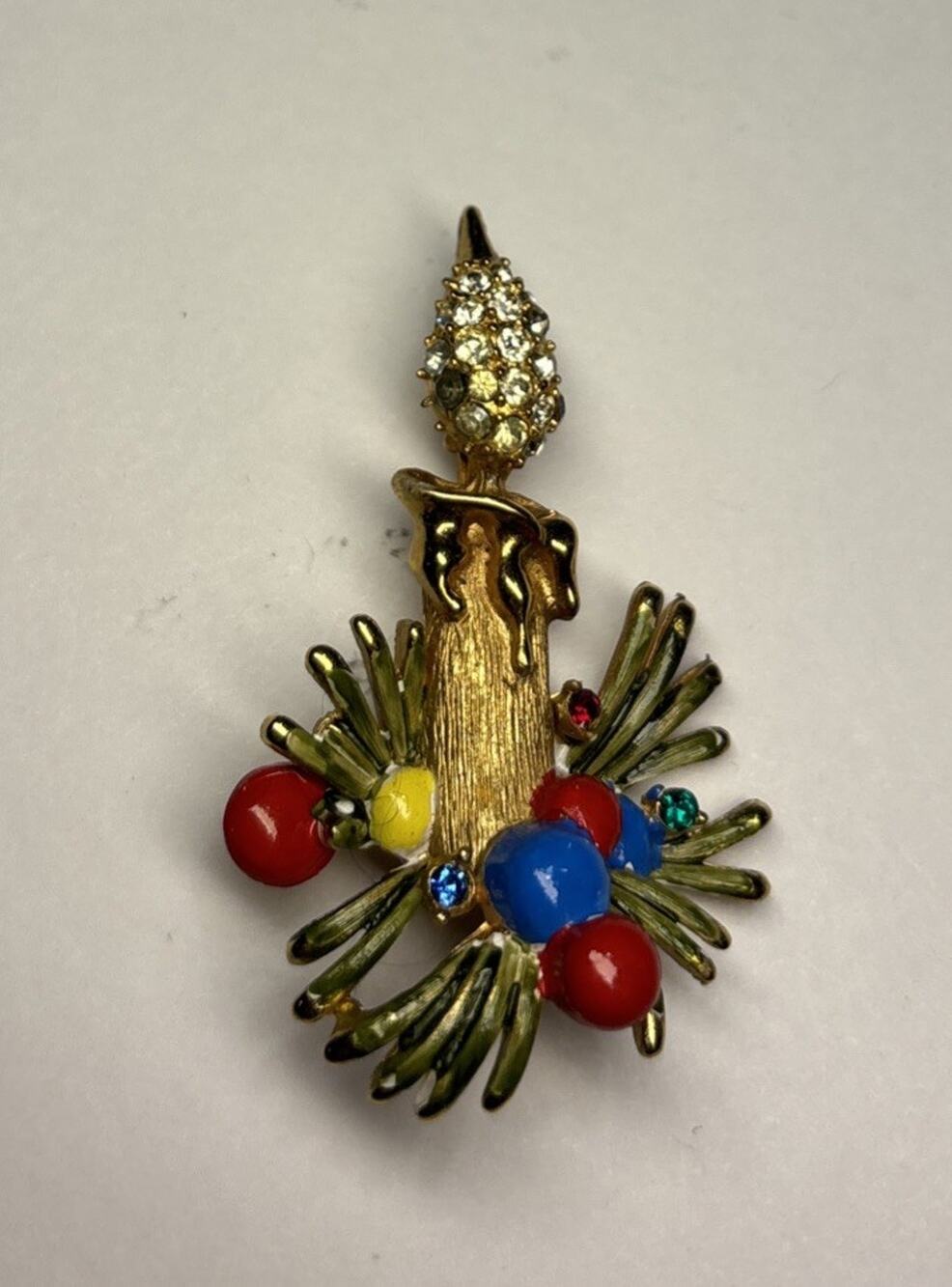 WEISS Vintage Brooch Candle Pin Brooch Rhinestones 2”